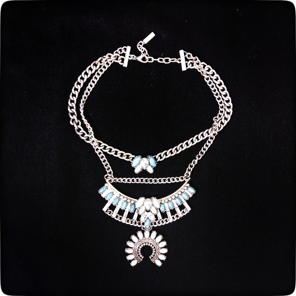 Statement bohemian native American necklace.